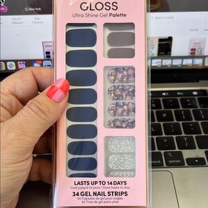 Gloss Navy and Glitter Press-On Nail Strips